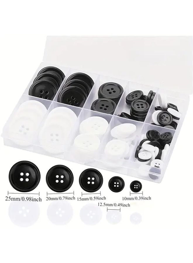 100pcs High Grade Resin Sewing Buttons 4 Hole Craft Buttons 5 Sizes Black White Round - Image 3